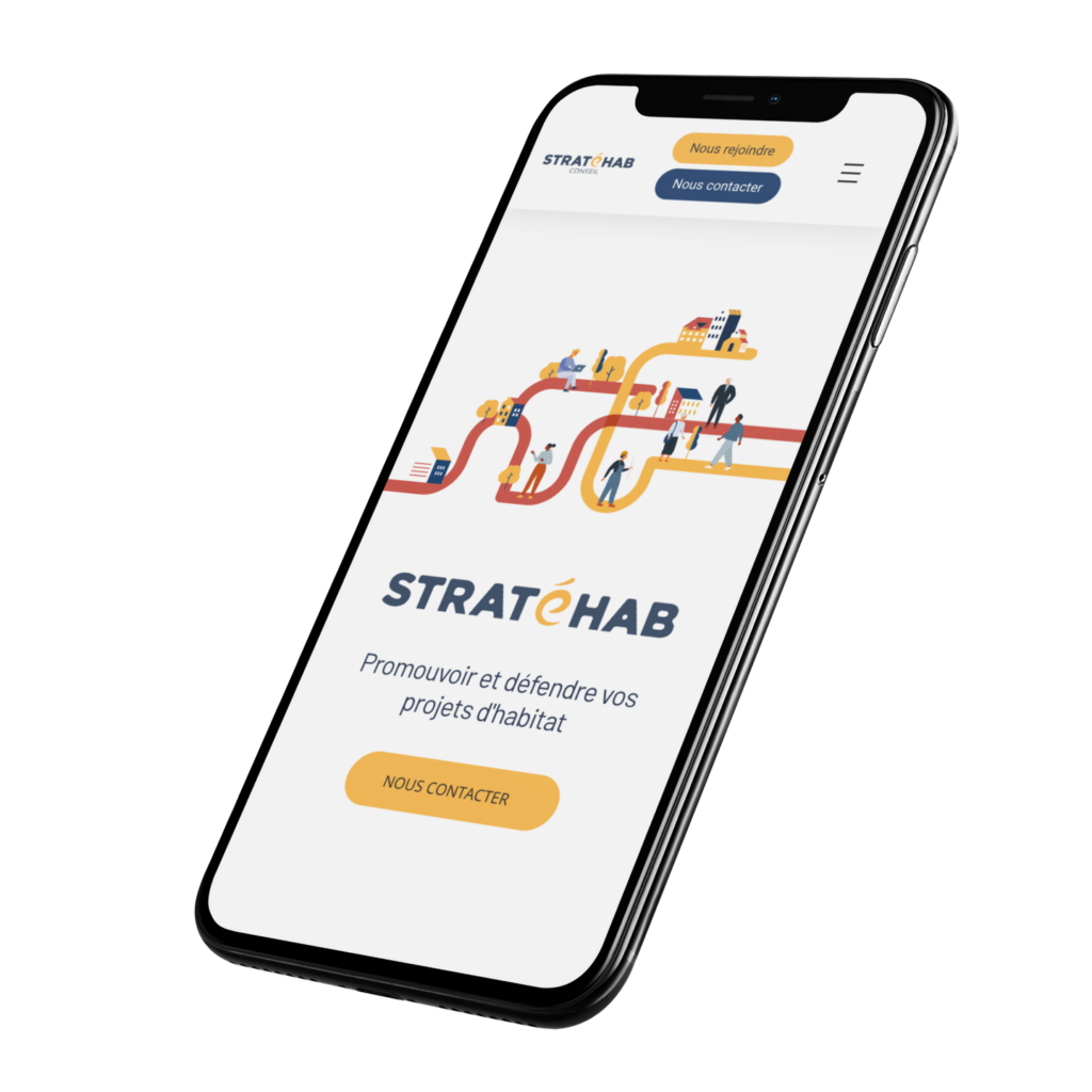 STRATEHAB CONSEIL - Image d'un téléphone qui affiche le site de STRATEHAB Conseil